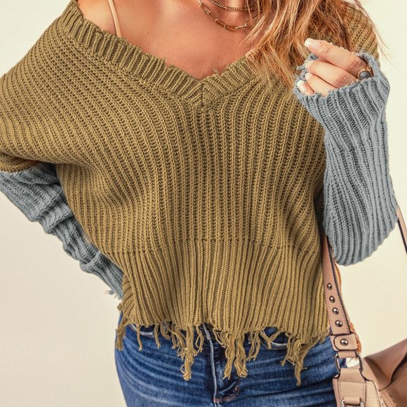 Gray Hollow-out Distressed Tassels Sweater - Picture 4 of 5